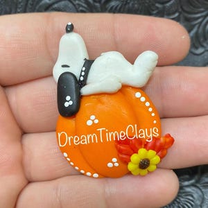 Dog on Pumpkin Clay Bow Center Embellishment