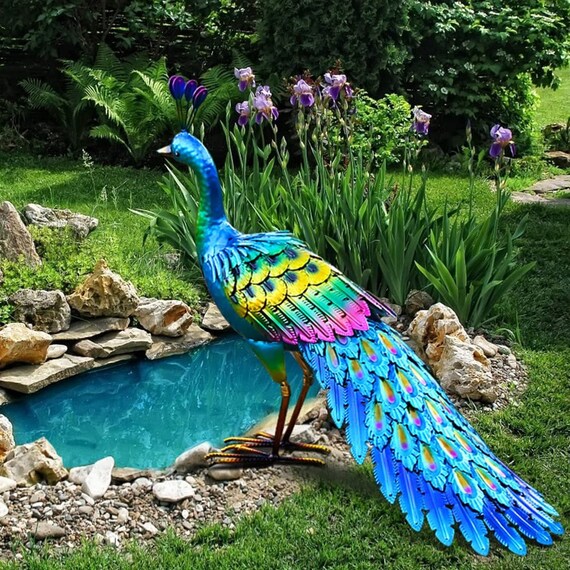 Yard Art Peacock Statue Garden Decor Metal Peacock Yard Art Etsy