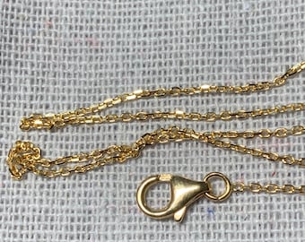 750 Solid Gold - 1mm Filed Curb Chain, 18k Yellow Gold, 45cm Chain Necklace Pendant Necklace