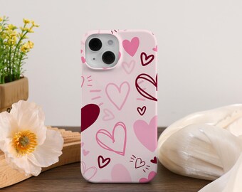 Pink Hearts Kawaii iPhone Case For iPhone 17 16 15 14 13 Pro Max, 16e, iPhone 15 14 Plus iPhone 13 12 11 X XS XR SE Mini Preppy iPhone Cover