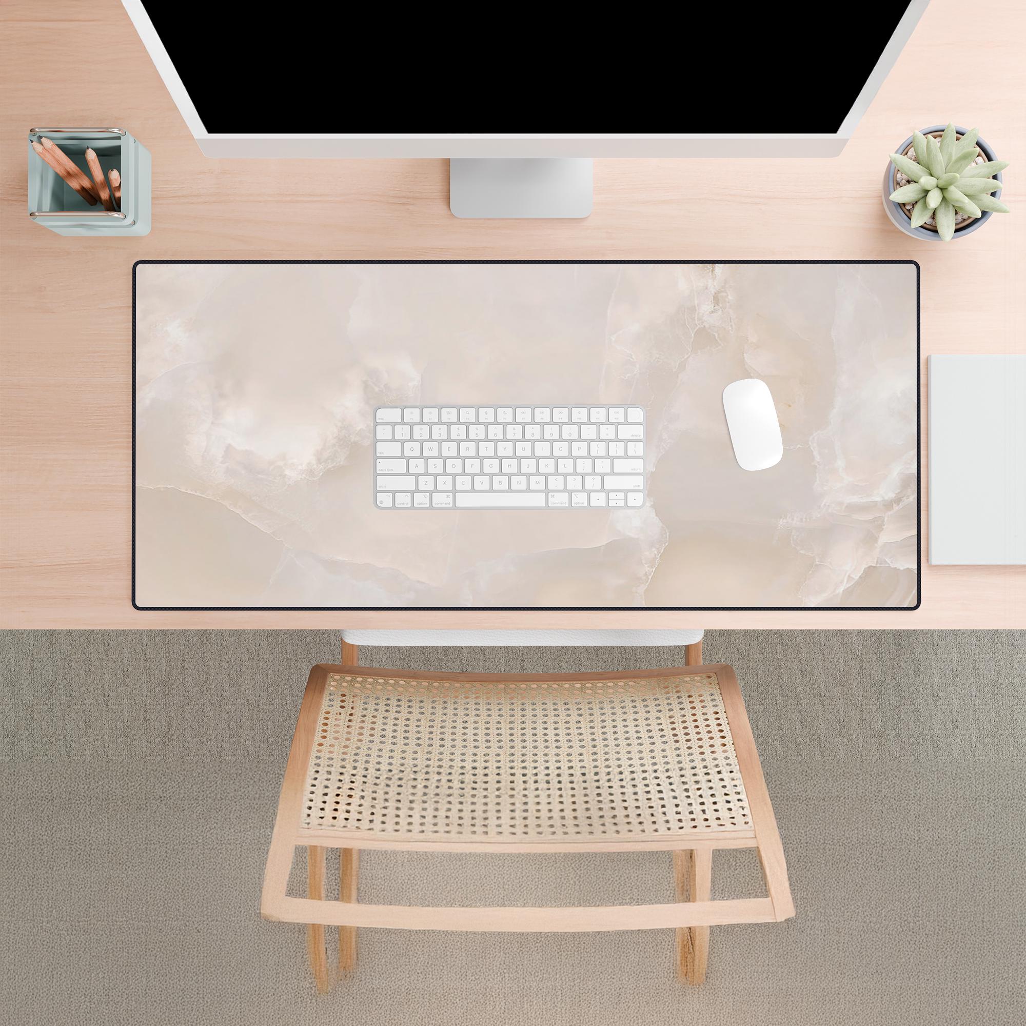 Beige Marble Texture Desk Mat, Large Mousepad, Modern Desktop Mats ...