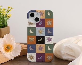 Moon and Sun Mosaic Square iPhone Case For iPhone 17 16 15 14 13 Pro Max Plus Mini iPhone 13 12 11 X XS XR SE Aesthetic iPhone Tough Cover