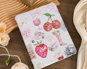 May include: A white iPad case with a colorful design featuring cherries, strawberries, disco balls, and other fun patterns. The case has the text "It's ok to not do it all." and "Today is going to be a good day!" printed on it.