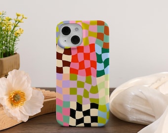 Colorful Distorted Checkered iPhone Case Cover For iPhone 17 16 15 14 13 12 Pro Max Plus Mini iPhone 14 13 12 11 X SE Case Trendy Tough Case