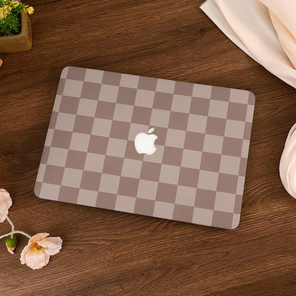 Donkerbruin dambord Macbook-hoesje geschikt voor MacBook Air 11/13/15 Macbook Pro 13/14/15/16 inch M2 M3 M4 A3240, esthetische Apple-laptop 2024 hoes