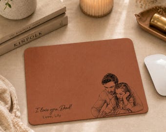 Custom Dad Photo Sketch Mouse Pad, Personalized Fathers Day Gift for Dad, Non Slip Rubber Mousepad, Daddy Picture Desk Accessories Gifts