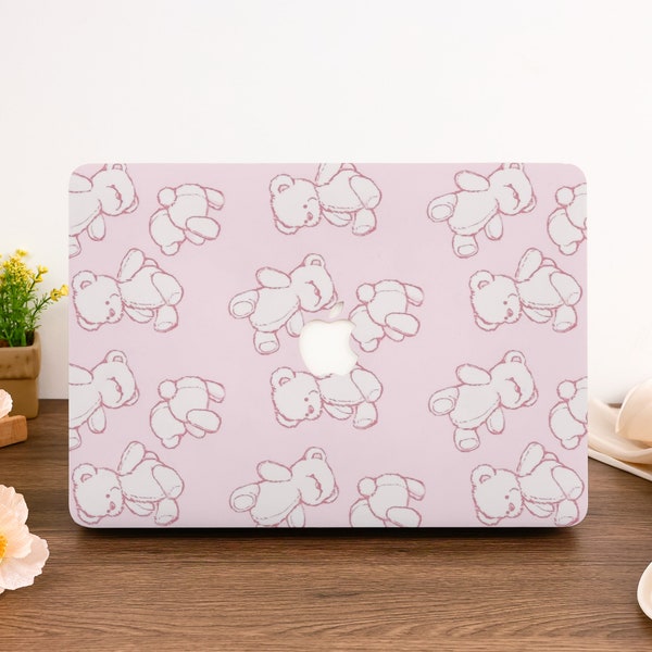 Cute Bear Macbook Case Fit MacBook Air 13/15 Macbook Pro 14/15/16 Macbook Air 13 Pro 13 M1 M2 M3 Case 13 15 16 Inch Pink Laptop Cover