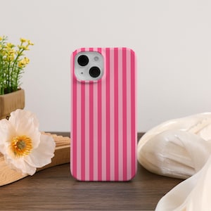 Custodia per iPhone a righe rosa acceso per iPhone 16 15 14 13 12 Pro Max Plus Mini iPhone 13 12 11 X XS XR SE Cover per iPhone con linee estetiche minimaliste