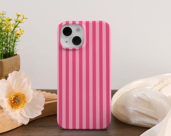 Hot Pink Striped iPhone Case For iPhone 17 16 15 14 13 12 Pro Max Plus Mini iPhone 13 12 11 X XS XR Minimalist Aesthetic Lines iPhone Cover