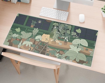 Cute Anime Green Desk Mat, Large Mousepad, Kawaii MousePads, Keyboard Mat, Stitched Edges, Desk Decor Aesthetic, Gaming Room Decor Gift