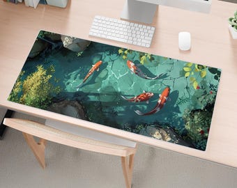 Koi Fish Desk Mat,Personalized Gaming Mouse Pad Large Mousepad,Keyboard Mat,Stitched Edges, Anime Desk Decor Aesthetic,Office Gifts XL XXL