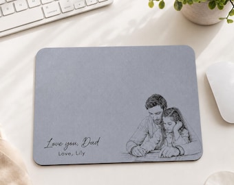 Tappetino per mouse personalizzato con foto e disegno per papà, regalo per la festa del papà dai figli, tappetino per mouse personalizzato con disegno a tratto, accessori da scrivania, regalo di compleanno per neo papà