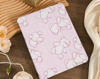 かわいい茶色のクマのiPadケース、新しいiPad Air 4 5 6 iPad 10 10.9