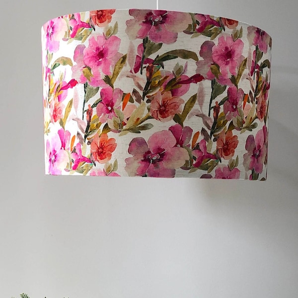 pink botanical floral lampshade, Coastal hamptons, Floral lamps, Handmade ,Ceiling lampshade, lampshade for bedside table, bright florals