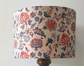 Floral lampshade, native floor lamp, oriental floral light shade, blue and red lamp shade, blush pink lampshade, indian block print native