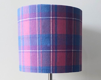 Purple check lampshade, pink checkered, pink plaid check, country lampshades, checkerboard, plain checkered fabrics, contemporary shade