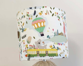 Australian print lampshade, Melbourne print, South Australia, baby Nursery lampshade, Australian native bird print lampshade, Cockatoo Koala