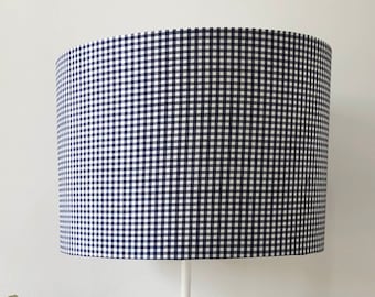 Gingham lampshades, Navy gingham, Blue plaid check, checkerboard, modern lampshades, Plaid fabrics, checkered fabric, contemporary shade