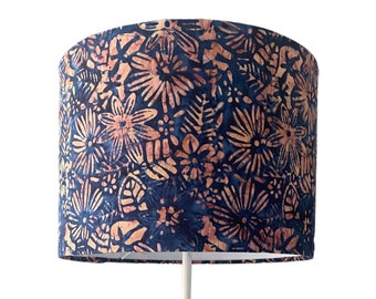 Country florals, Batik lampshade, Blue floral lampshade, Leaf print shade,Block print,Drum Lampshades, Ceiling lampshade, Floor Lampshade