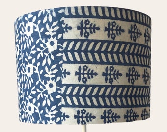 Blue and white lampshade, coastal hamptons, Indian block print, indigo print, indigo dyed fabric,  blockprint, navy lampshade, boho lampshad