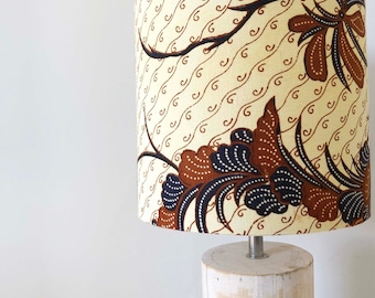 Batik lampshade, cream lampshade, vintage lamp, bird print lamp, lamp for bedside table, earthy decor, retro lightshade, beige lampshade