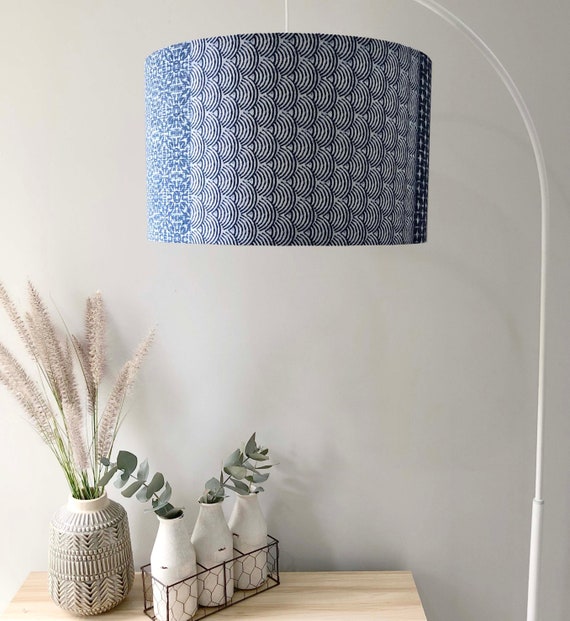 White and blue lampshades, coastal lampshades, coastal hamptons, beach lampshade, coastal floor lamp, Bedside table lamp, Japanese print
