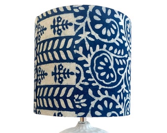 Blue and white lampshade, coastal hamptons, Indian block print, indigo print, indigo dyed fabric,  blockprint, navy lampshade, boho lampshad