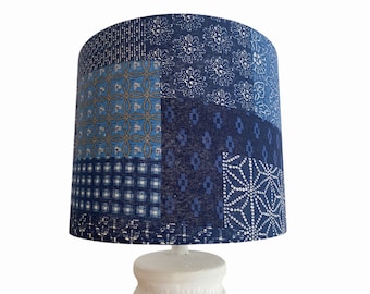 Abat-jour imprimé en bloc, lampe de table, abat-jour de plafond, tissu indigo, abat-jour bleu, abat-jour blanc, abat-jour côtier, hamptons