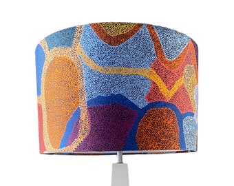Aboriginal Lampshade, blue lamp shade , bright lampshade, colourful light shade, bush print, native print shade, indigenous, warlu, mina