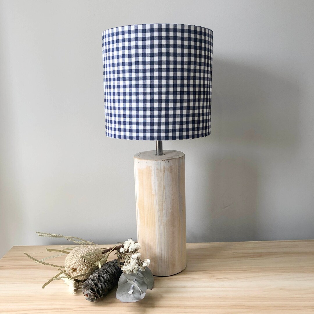 Navy Gingham Lampshade, Blue Gingham Lamp, Blue Plaid Check, Country