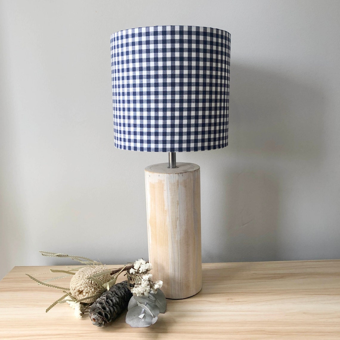Navy Gingham Lampshade, Blue Gingham Lamp, Blue Plaid Check, Country
