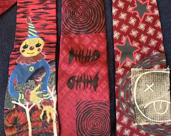 Clown Ties handpainted funky fun ties hand printed fashion ties alt fashion emo maximalist accessories clowncore style punk patch y2k grunge