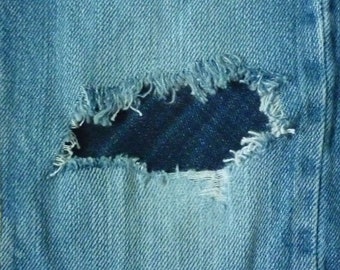 Dark Blue Denim Iron On Peekaboo Reverse Repair Undercover Patch 3 sizes, quality washable adhesive, repair customise