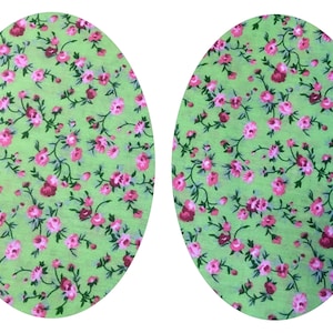 Green Floral Cotton Iron On Elbow Knee Patches, Trailing Rose Print, Size Shape Choice, Quality Washable Adhesive, Repair Customise
