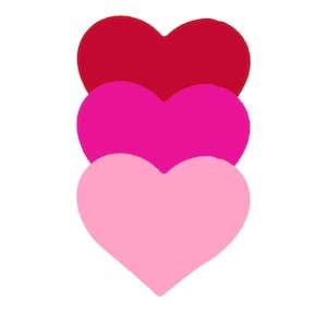 3 Iron on Heart Shape Patches Red Pink Cotton for Applique, Repairs, Customising Choice of Size and Shades