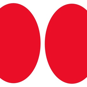 May include: Two red circles, side by side, against a white background.