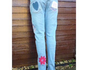Flower Patch Orange peek a Boo Jean Patches Super Strong Iron On Denim