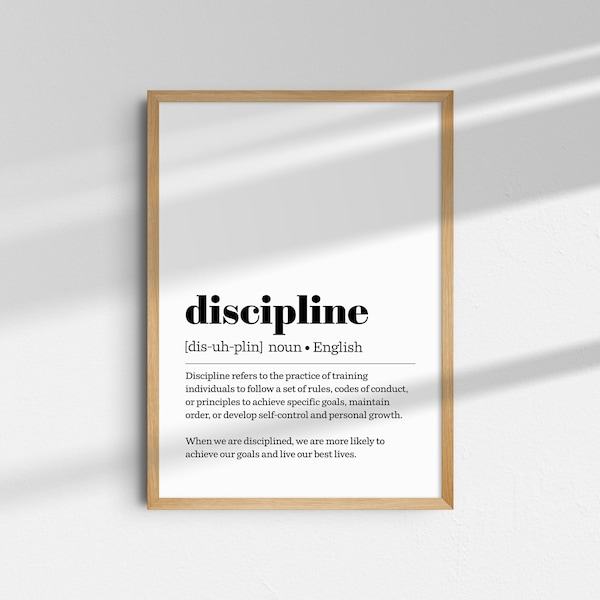 Discipline Definition Motivational  Printable Wall Art, Dictionary Inspirational Cubicle Decor, Home Office Gift, Mindset Poster Print