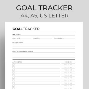 Printable Goal Tracker Goal Planner Sheet Progress Tracker | Etsy