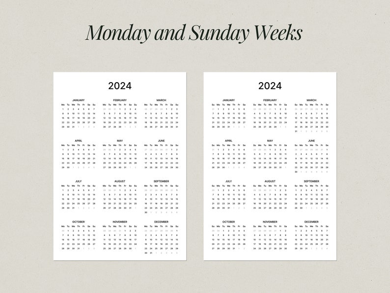 2024-2025 Printable One Page Calendar, Full Year at a Glance With a 
