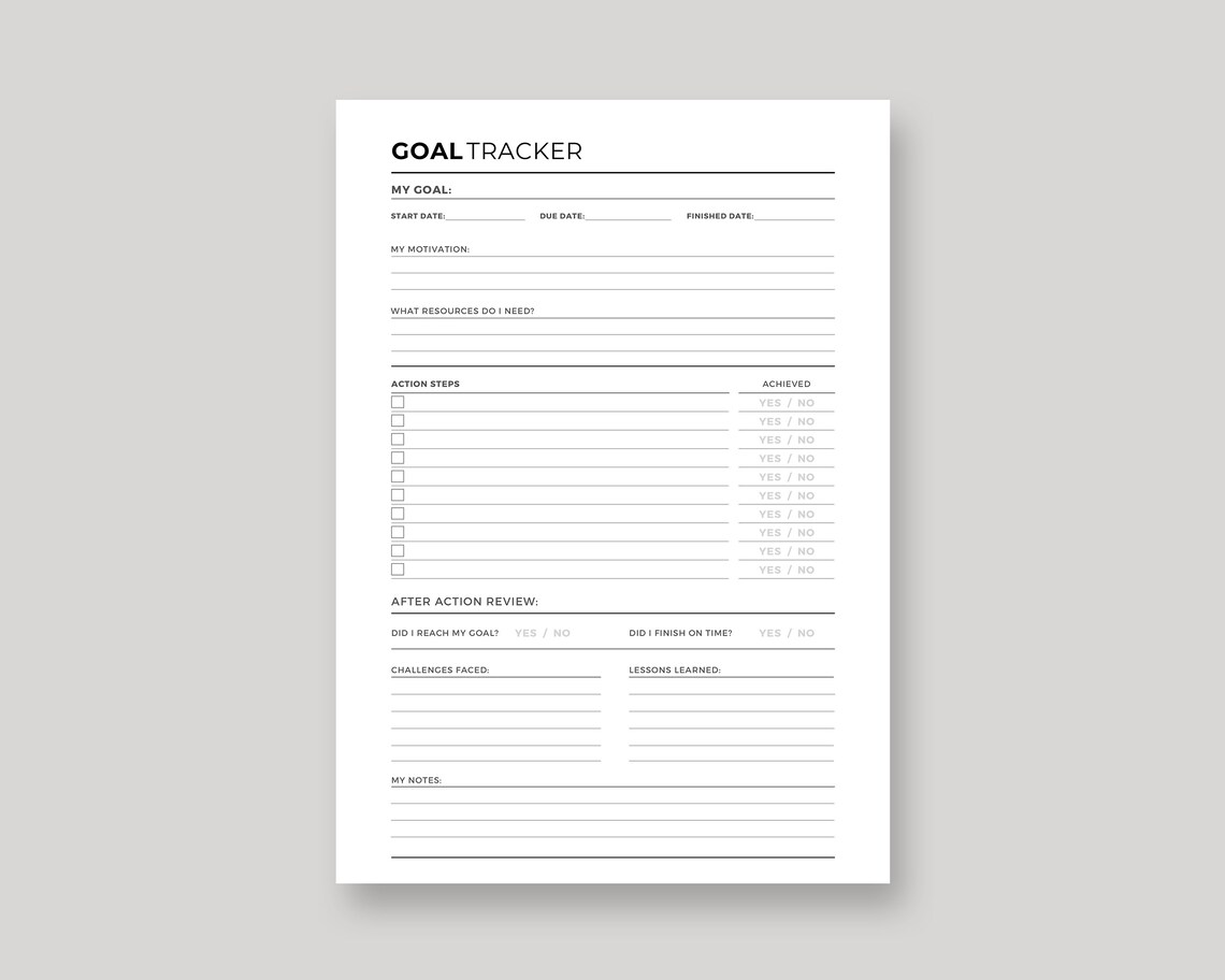 Printable Goal Tracker Goal Planner Sheet Progress Tracker - Etsy