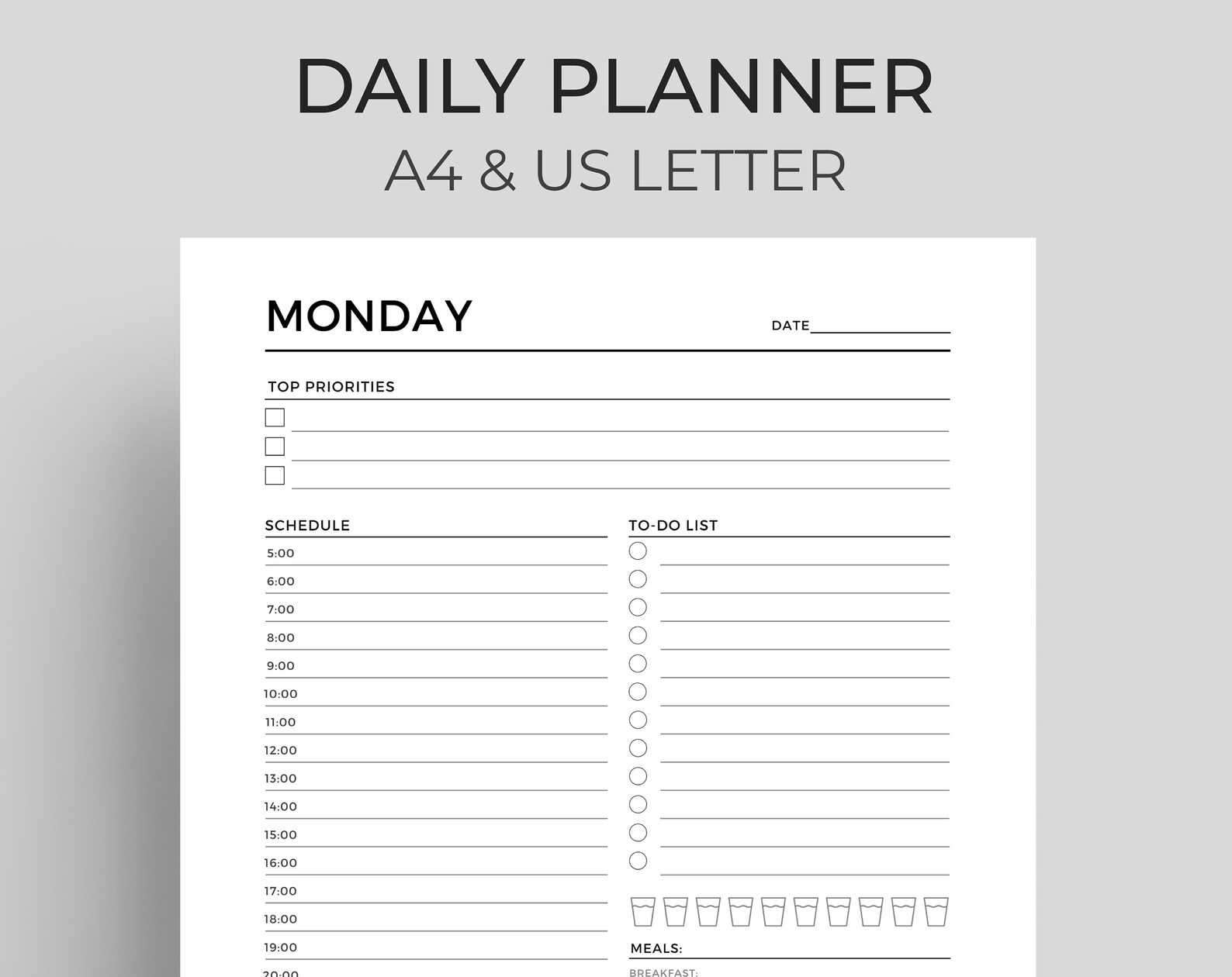 Printable Daily Planner Inserts Daily Todo List Schedule Etsy
