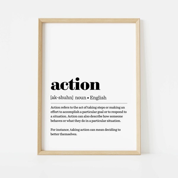 Action Definition Print, Dictionary Meaning Wall Art Office Decor, Motivation Cubicle Poster, Inspirational Home Decor, Gift Idea for Dad