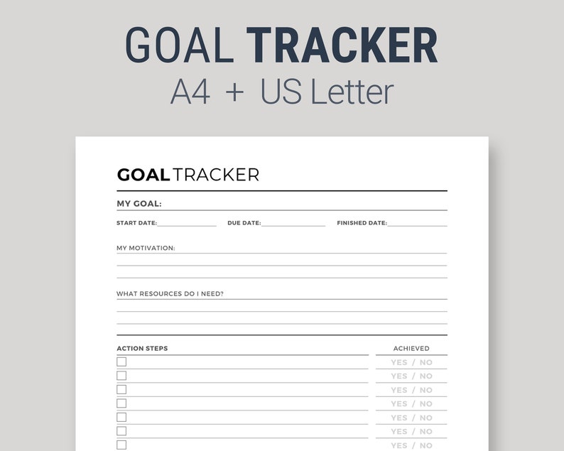 Printable Goal Tracker Goal Planner Sheet Progress Tracker - Etsy