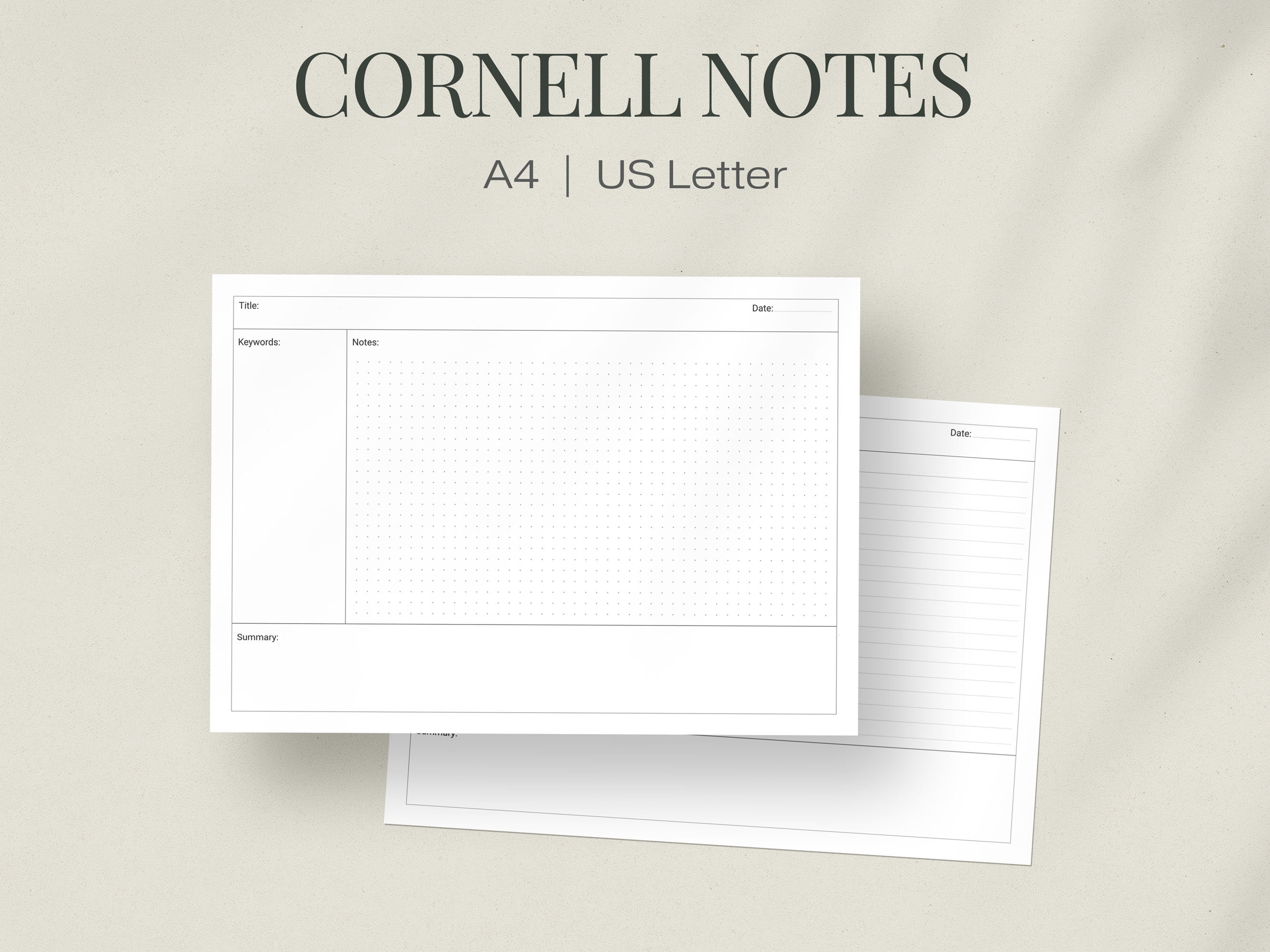 Cornell Notes Printable Landscape, Cornel Method Student Note-taking ...