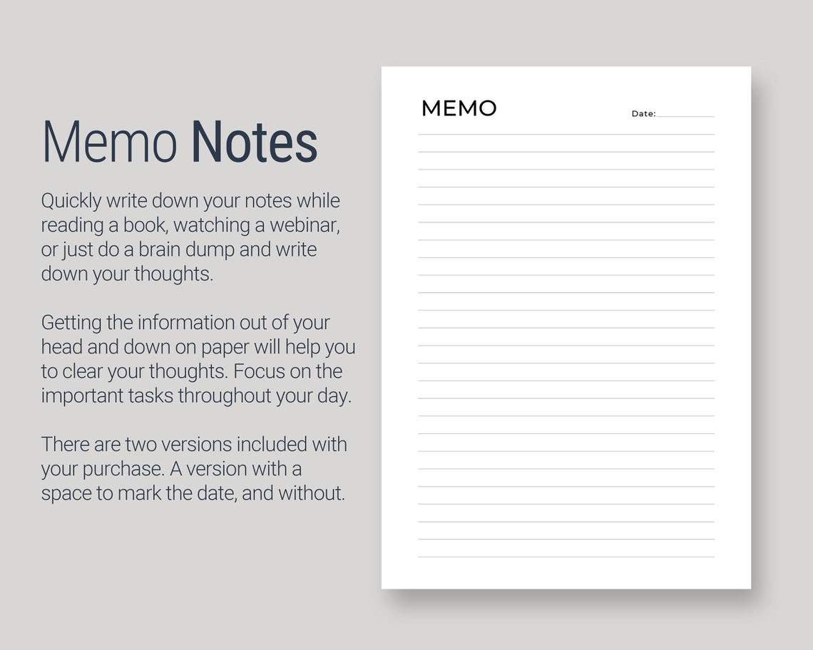 Printable Memo Sheet Simple Notes Paper Printable Easy-to-do - Etsy