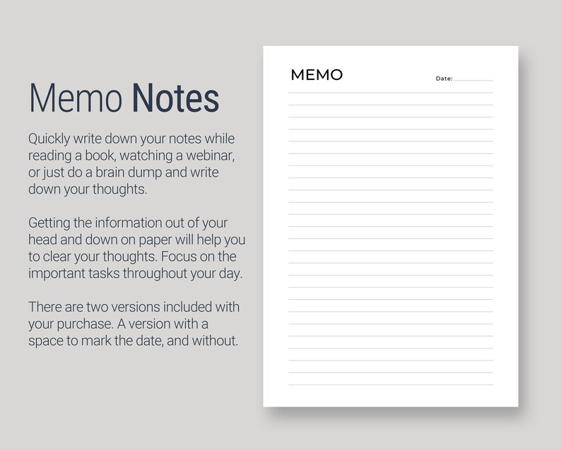 Printable Memo Sheet Simple Notes Paper Printable Easy-to-do - Etsy