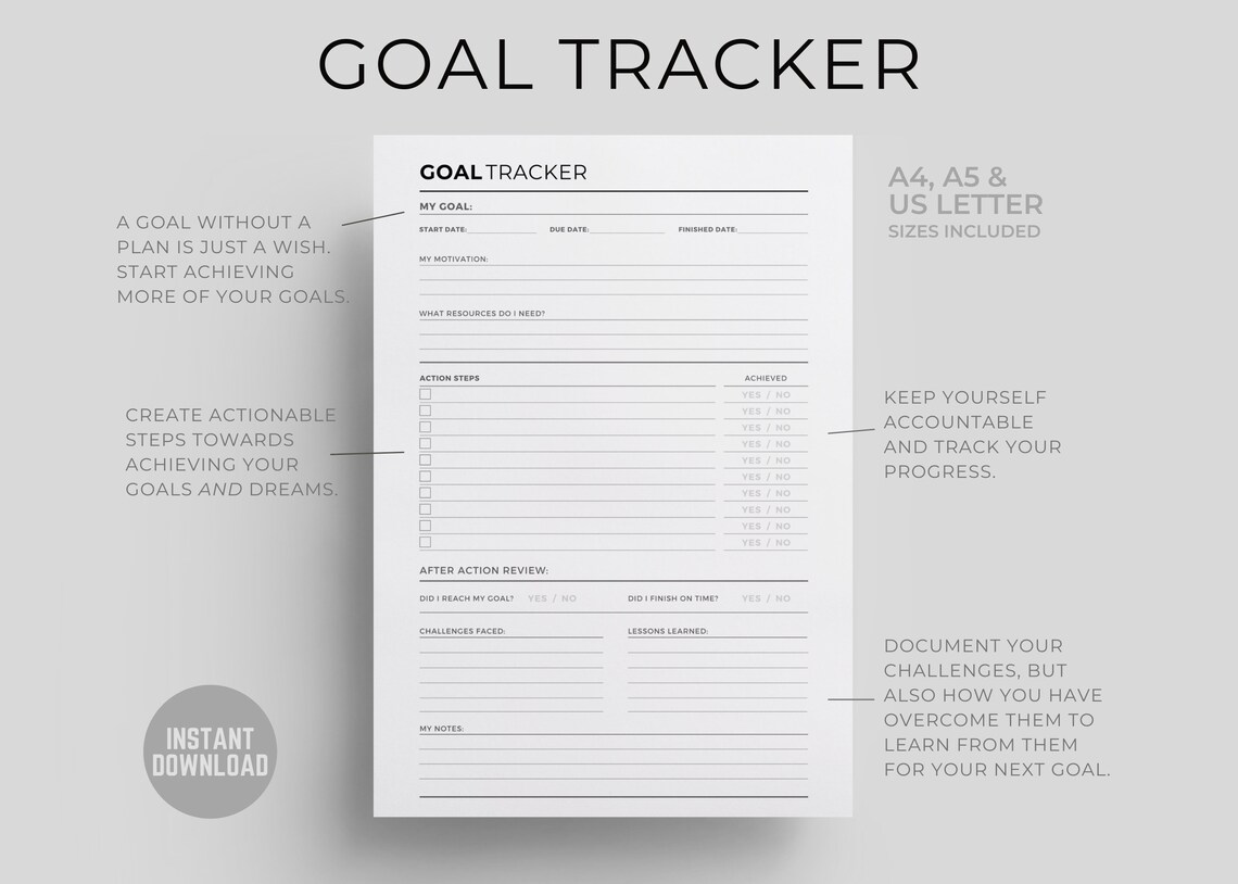 Printable Goal Tracker Goal Planner Sheet Progress Tracker - Etsy