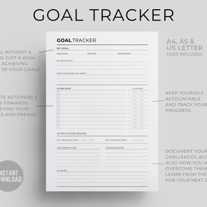 Printable Goal Tracker Goal Planner Sheet Progress Tracker | Etsy