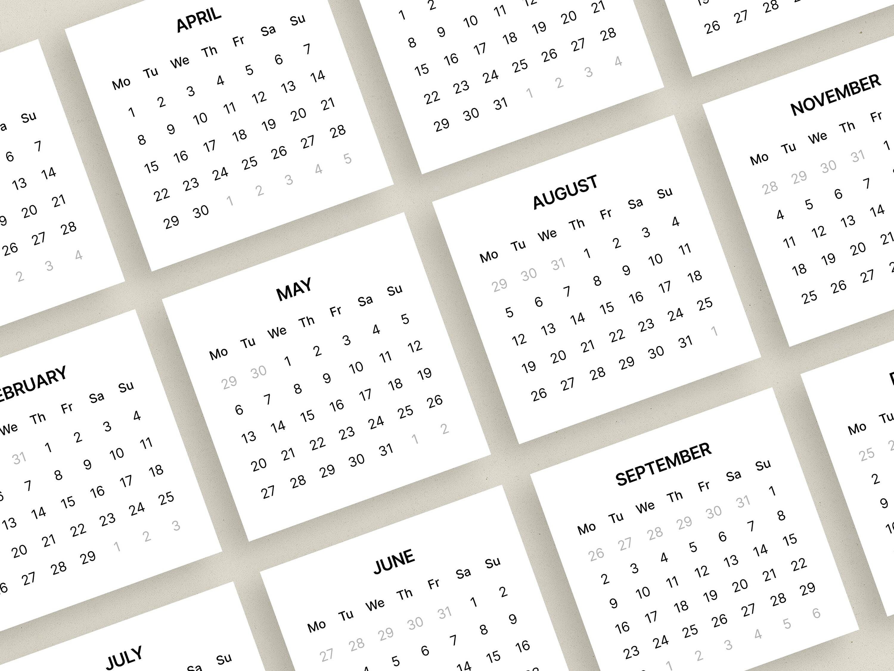 20242025 Mini Calendar Printable, Mini Calendar Cards Monthly Calendar